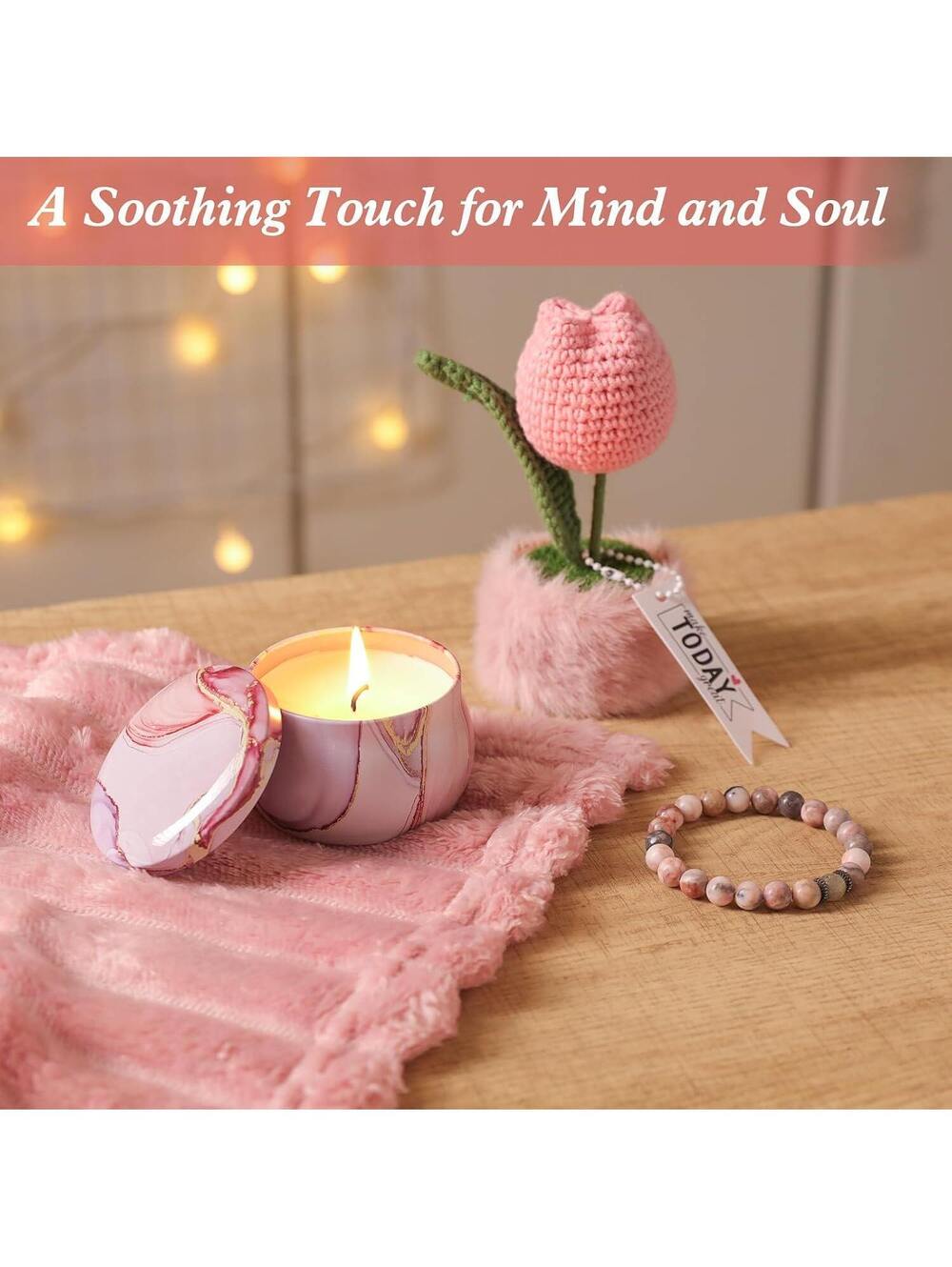 Birthday Gifts for Women, 10PCS Relaxing Self-Care Gift Basket with Blanket - Picture 5 of 6